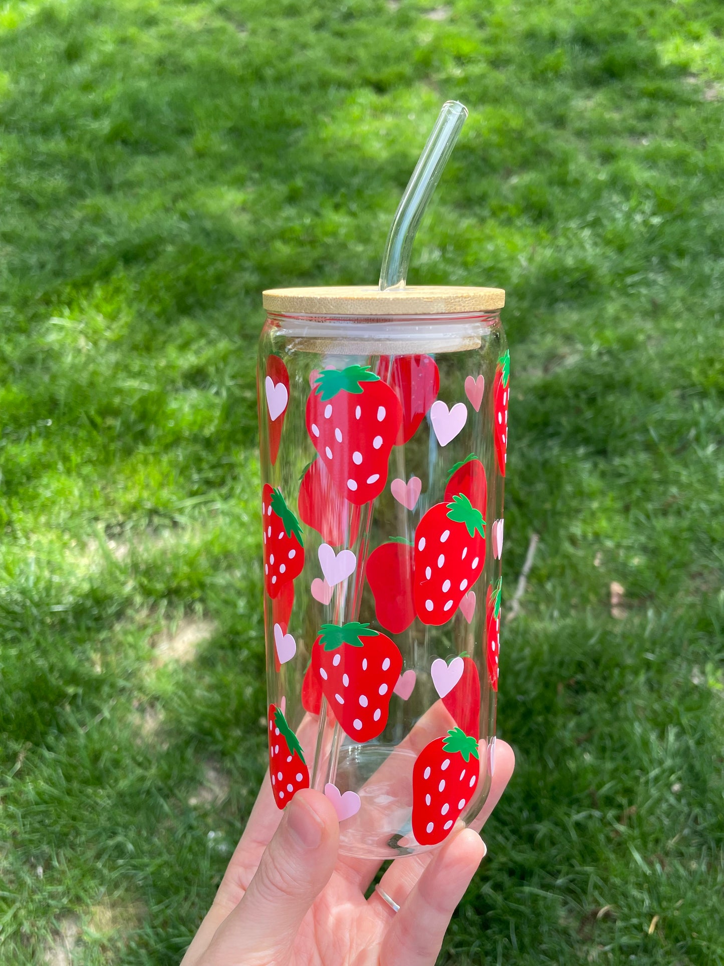 Strawberry heart glass cup