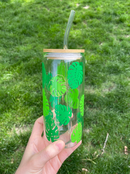 monstera glass cup